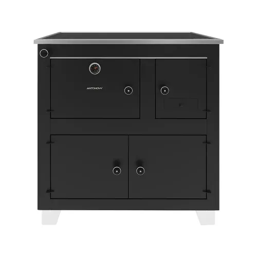 Fogão a Lenha Antonow Dakota Preto 79cm x 48cm com Chapa Vitrocerâmica - Chaminé Saída Lado Esquerdo