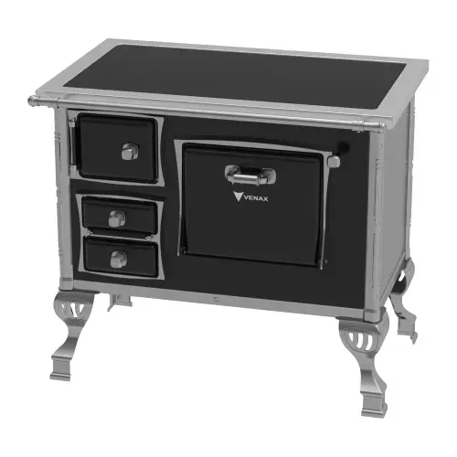 Fogão a Lenha Venax N1 GII Premium Preto com Chapa Vitrocerâmica - Chaminé Saída Lado Direito