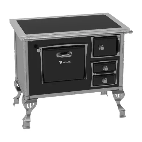 Fogão a Lenha Venax N1 GII Premium Preto com Chapa Vitrocerâmica – Saída da Chaminé Lado Esquerdo