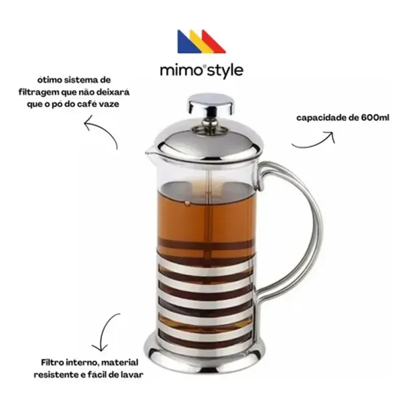 Cafeteira Francesa Inox 600ml Mimo 8867 Café Perfeito - Lojas