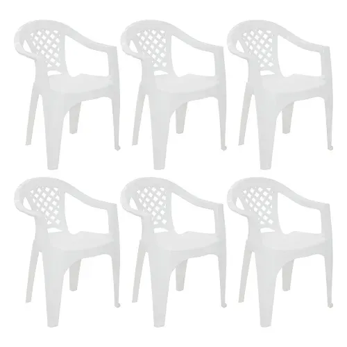 Conjunto com 06 Cadeiras Plásticas Iguape com Braços Branca Tramontina - 92221/010