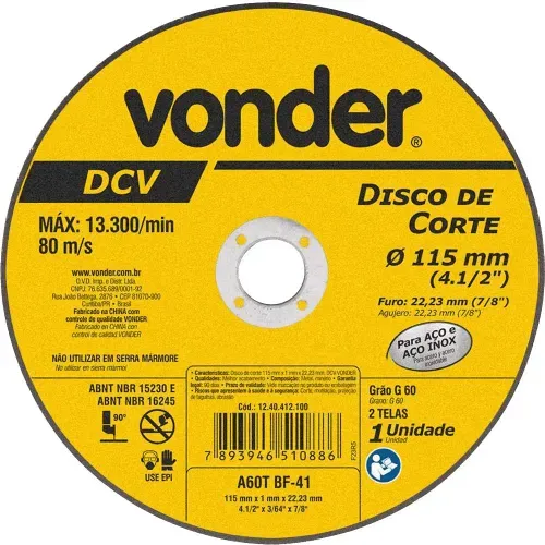 Disco De Corte Vonder Dcv 115mm 4.1/2" Para Aço Inox - 1240412100