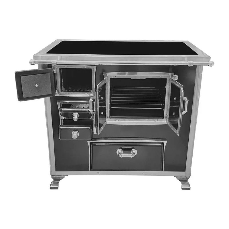 Fog o a Lenha Venax  N2 Gabinete Gii S culo XVIII Premium Preto com Chapa Vitrocer mica - Chamin  Sa da Lado Direito 2