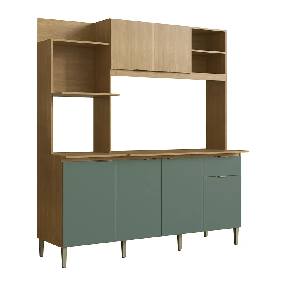 Cozinha Compacta Cadorin Dália New, Com Pés, 1028 - Freijó / Verde