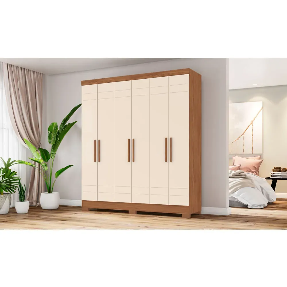 Guarda Roupa Briz B369-127, 6 Portas, Nature/Off White - Lojas