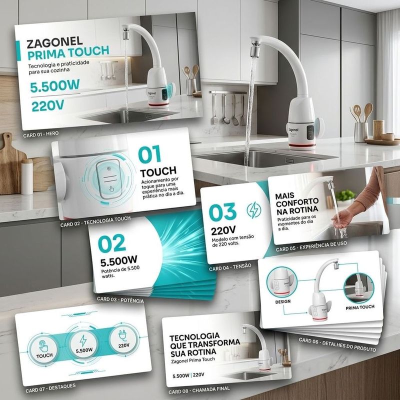 Torneira Eletr nica Zagonel Prima Touch  5 500W - 220V 5