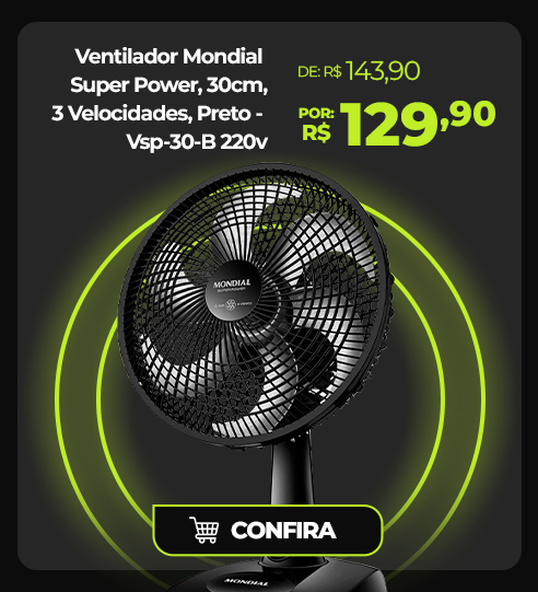 Ventilador Mondial Super Power, 30cm, 3 Velocidades, Preto - Vsp-30